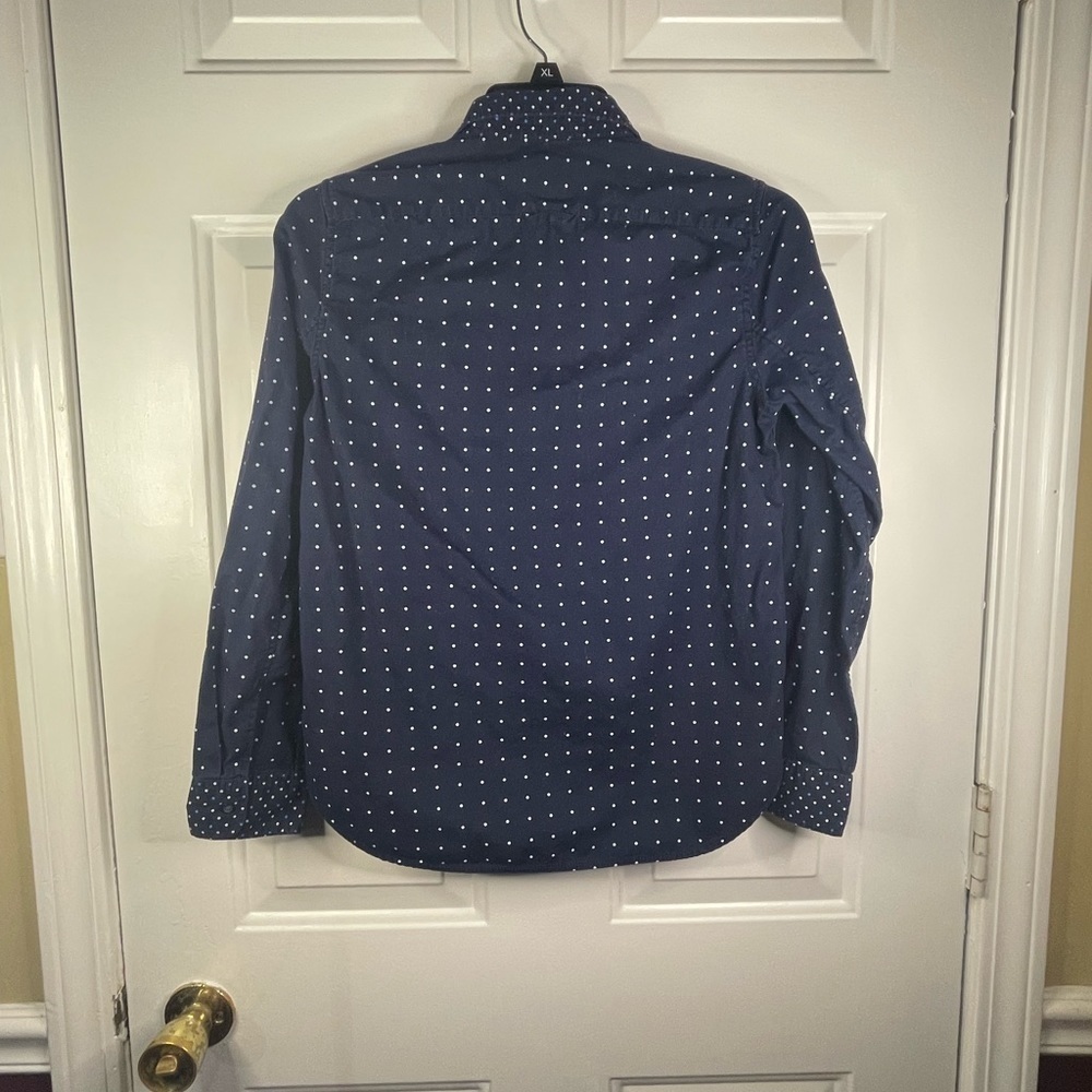 Gap long sleeve button down top with white polkadots. - Picture 8 of 9